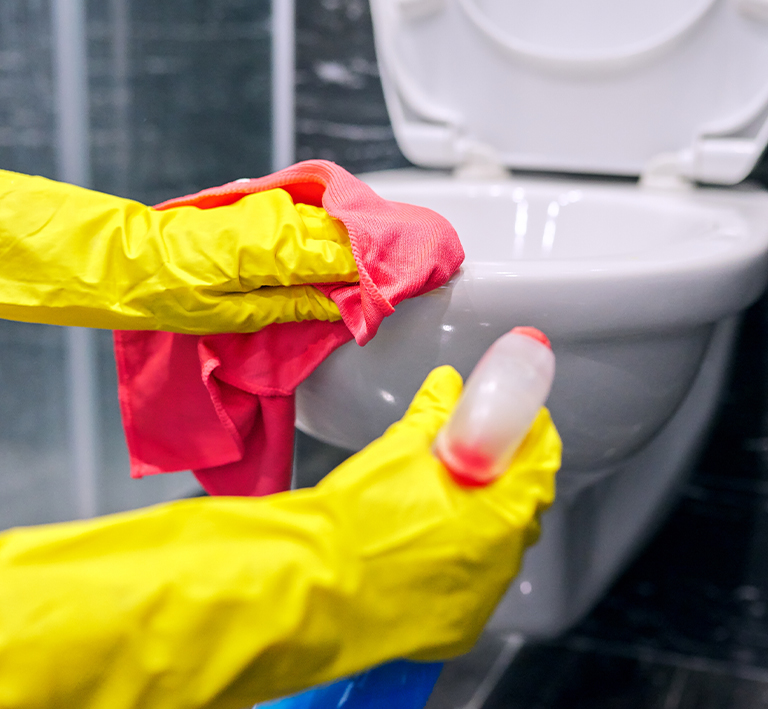 Cleaning Bathrooms With Red Towel Color Coded System